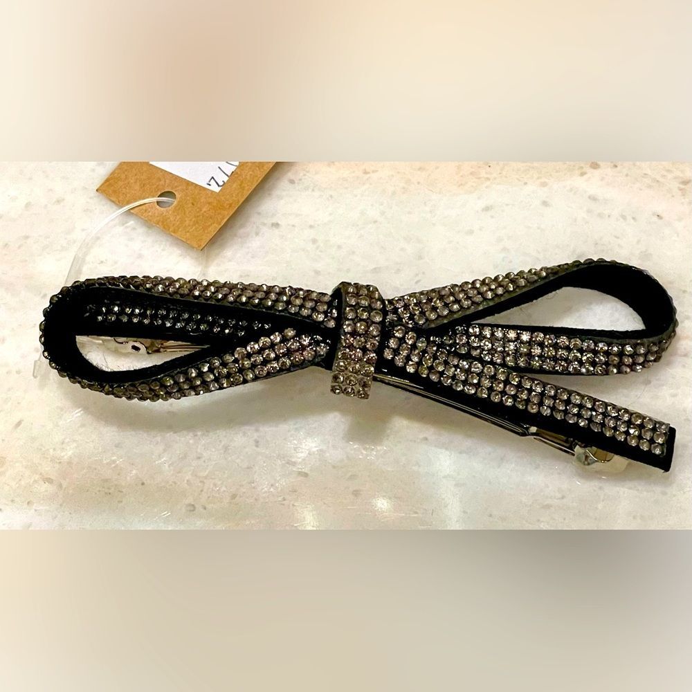 Brown Rhinestones Hair Clip Full Crystals Hair Bow Snap Clip